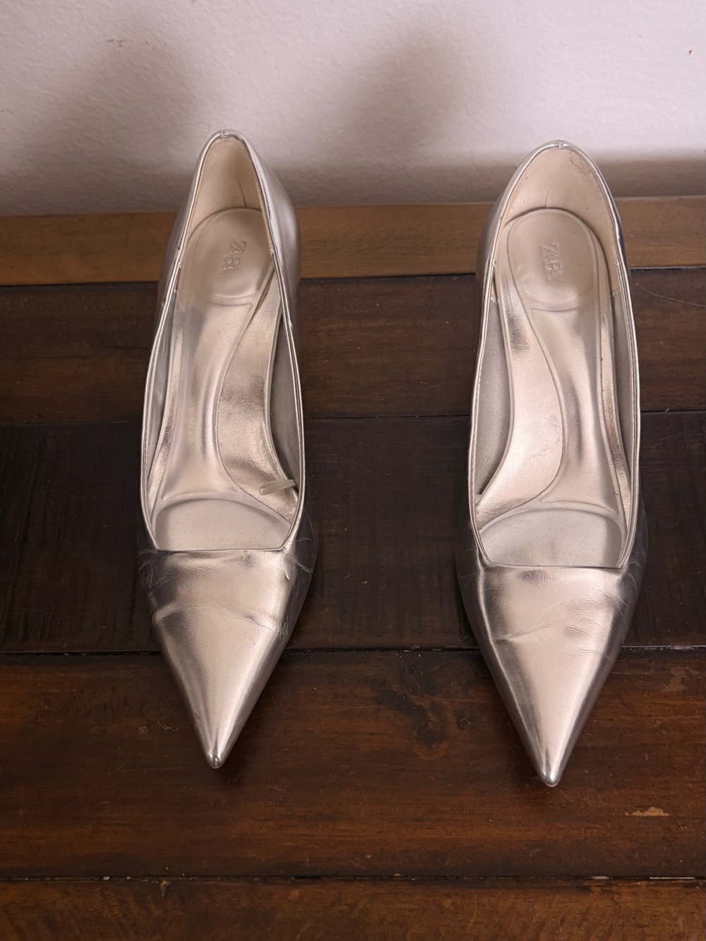 Zara Silver Pointed-Toe High Heels